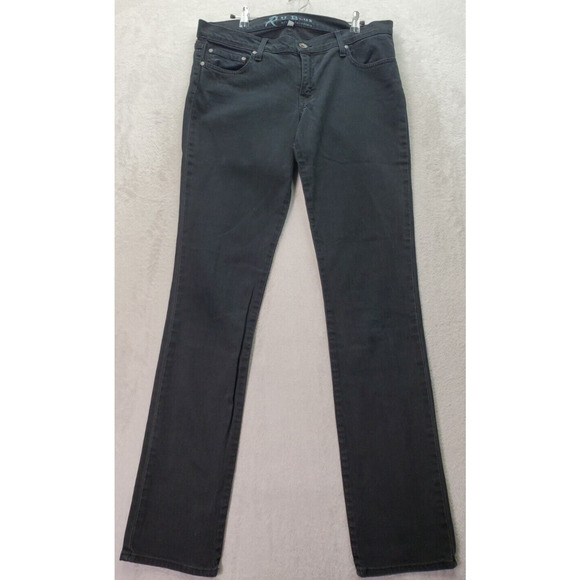 R U Blue Jeans Women Size 31 Black Denim Dark Wash Pockets Flat Front Skinny Leg - Picture 1 of 5